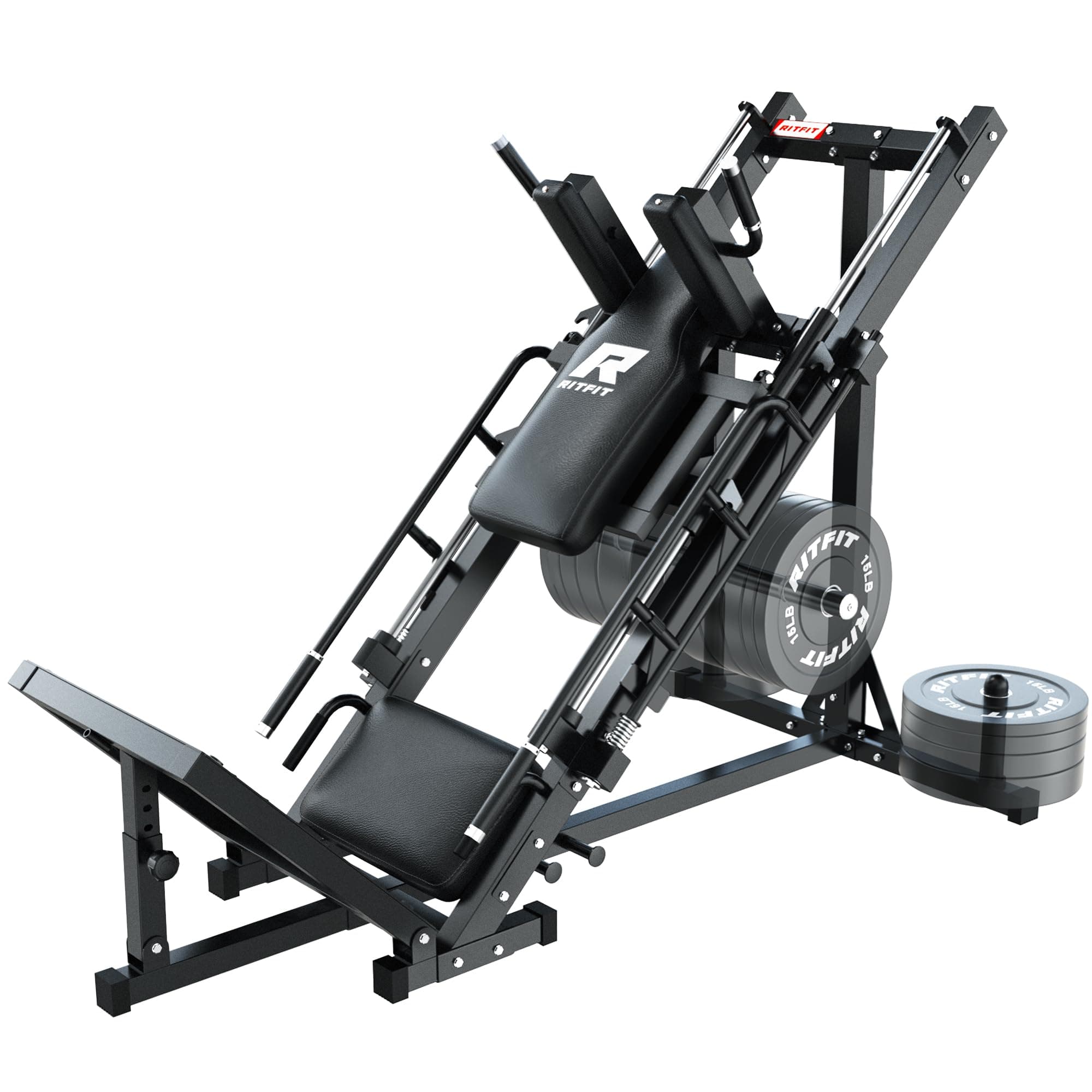 RitFit CYBLP01 Leg Press Hack Squat Machine, Black Steel, 1200 lbs, Linear Bearing, Home Gym, Weight Storage Posts