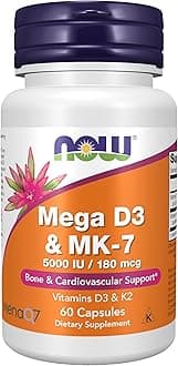 Supplements, Mega D-3 & MK-7 with Vitamins D-3 & K-2, 5,000 IU/180 mcg, Bone & Cardiovascular Support*, 60 Veg Capsules