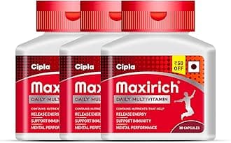 - Cipla Maxirich Daily Multivitamin (90 Capsules) For Men & Women With Essential Nutrients, Vitamins, Minerals, Anti-oxidants For Building Immunity & Energy (Bottle Pack)