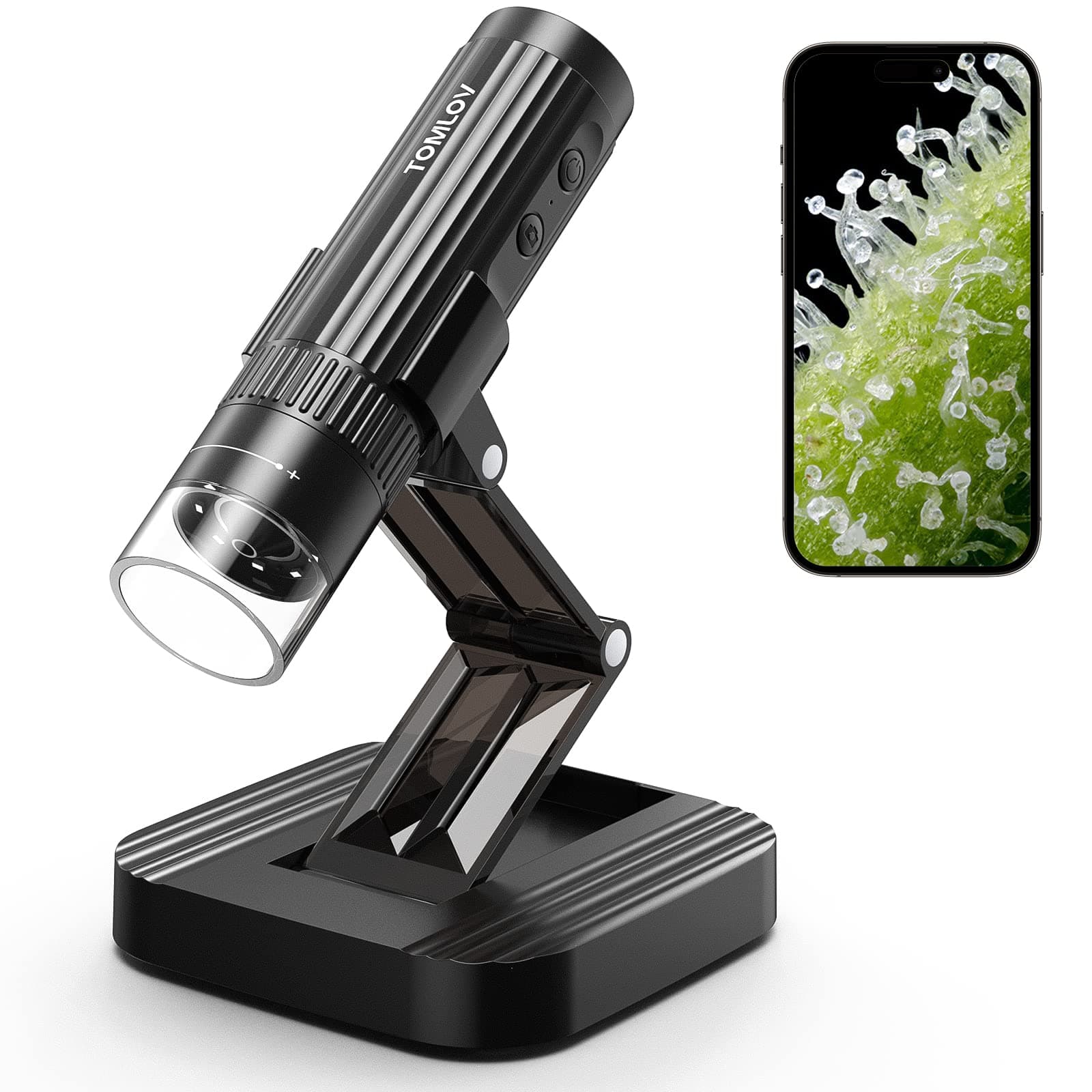 DM1S Wireless Digital Microscope [Easy and Fun] 50X-1000X 1080P HD WiFi Portable Handheld USB Trichome Mini Coin Microscope Camera Magnifier with Stand for iPhone iPad Android Phone & PC