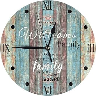 Custom Vintage Wooden Texture Wall Clock, Personalized Round Clock with Family Name, Last Name Clock, Customized Family Clock for Kitchen Living Room Bathroom Christmas Housewarming Gifts - 9.84 inch