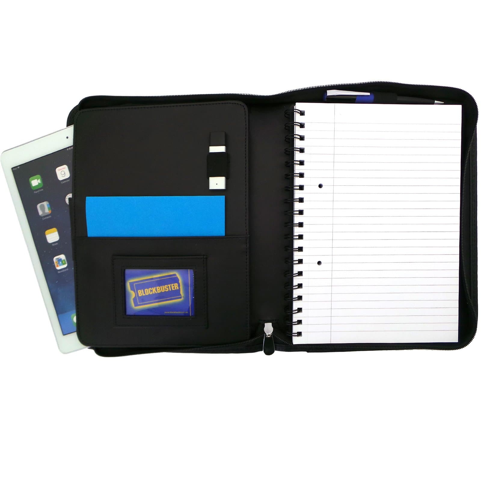 A5 Business Conference Folder / Folio / Case, Organiser With Side Loaded Wiro Notepad. Designed To Hold The Apple iPad 1,2,3, Air and 9.7" Pro, Fully Zipped.