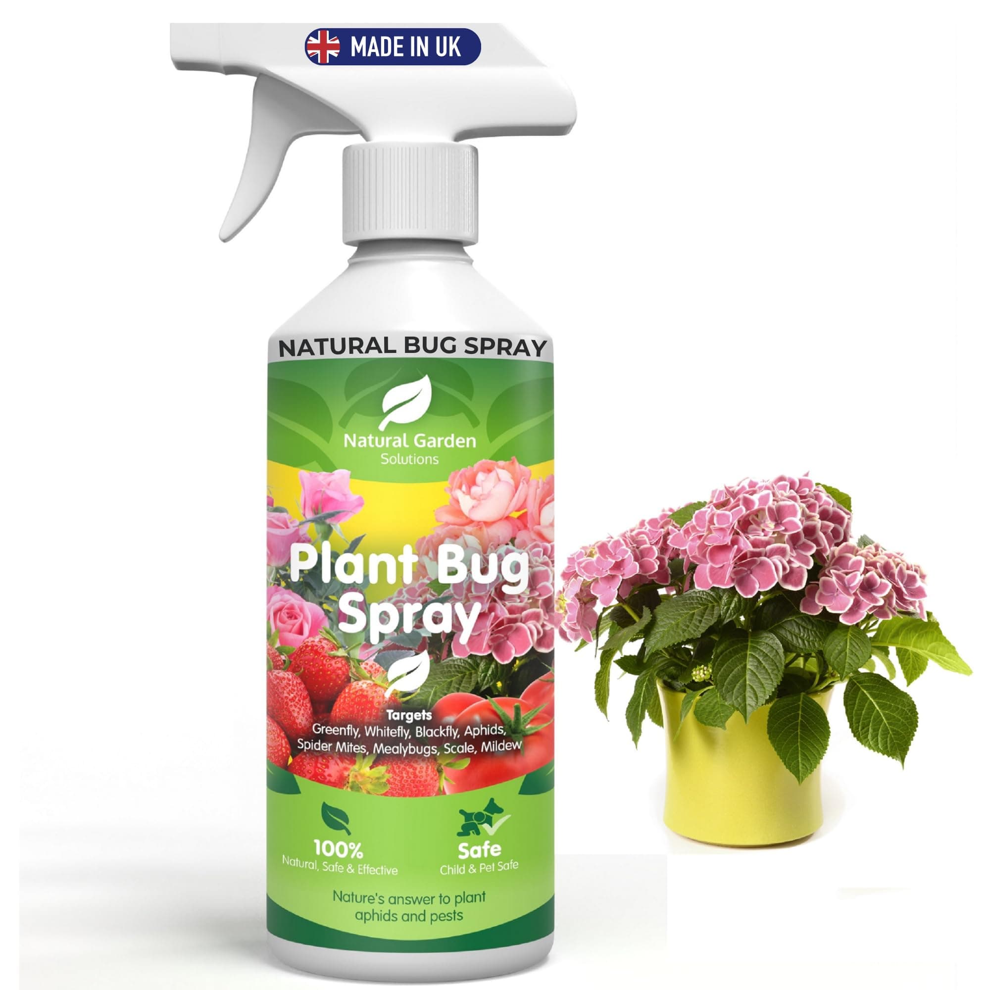 Organic Plant Bug Spray Fruit Vegetables Flowers Bee Friendly Pest Control Greenfly Blackfly Aphids Whitefly Spider Mites Mealybugs Scale Mildew Gardening 500ml