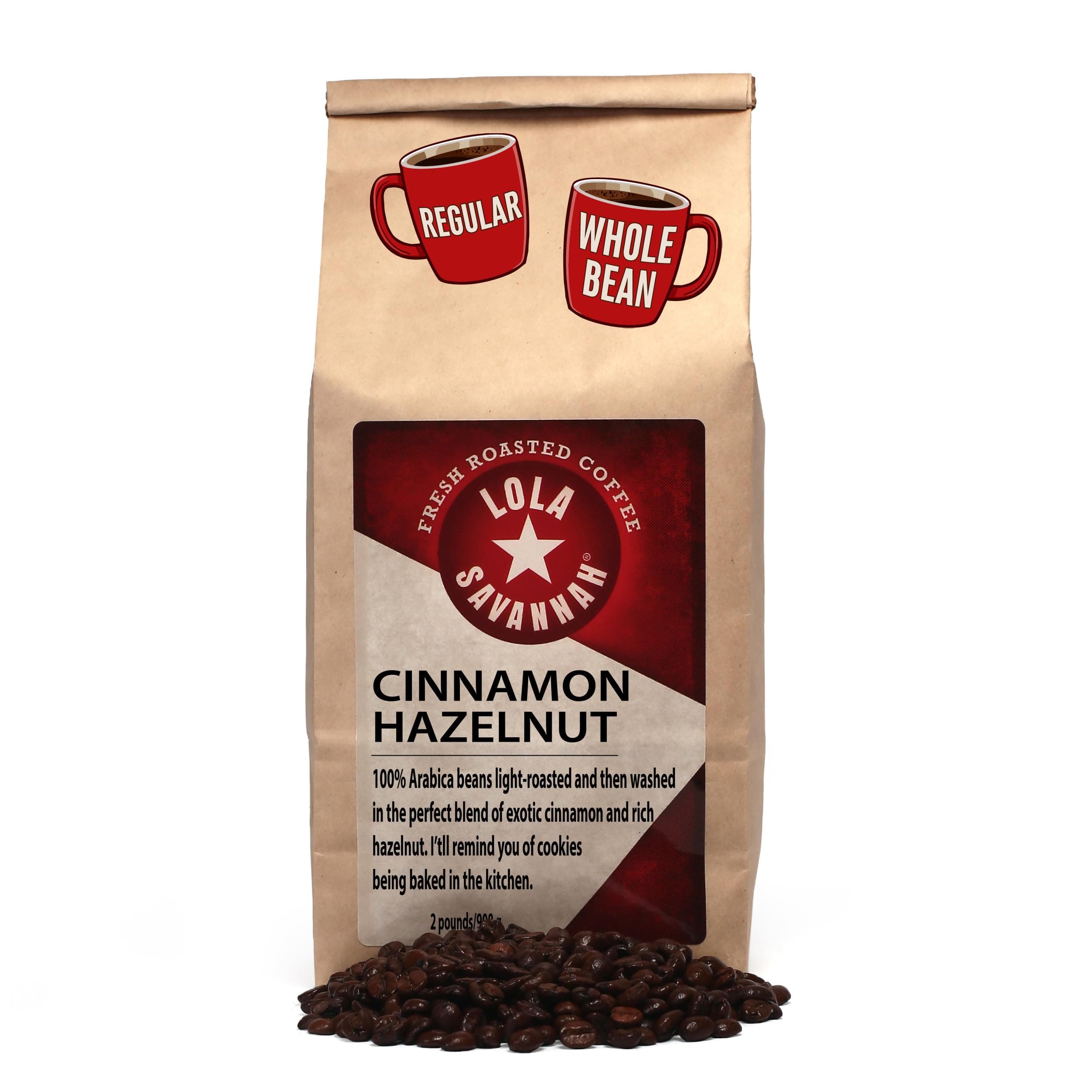 Cinnamon Hazelnut Whole Bean Caffeinated Coffee, 2lb