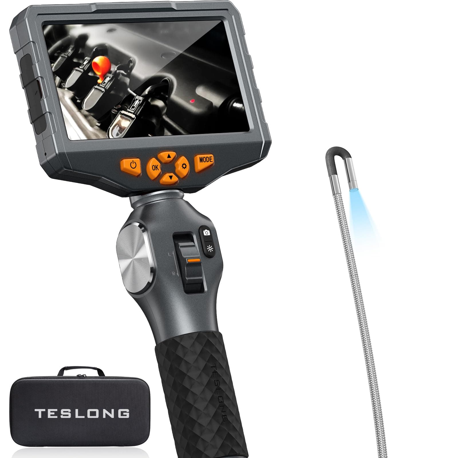 Teslong 3.9mm Two-Way Articulating Inspection Camera with Light, 5-inch IPS Endoscope Inspection Camera with Articulated Probe, Borescope Cam with Lights, 3000mAh Battery, 32G TF Card (5FT/1.5M)