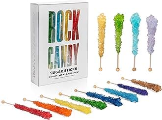 Candy Envy - Assorted Rock Candy Sugar Sticks - 12 Individually Wrapped Treats - Assorted Colors & Flavors