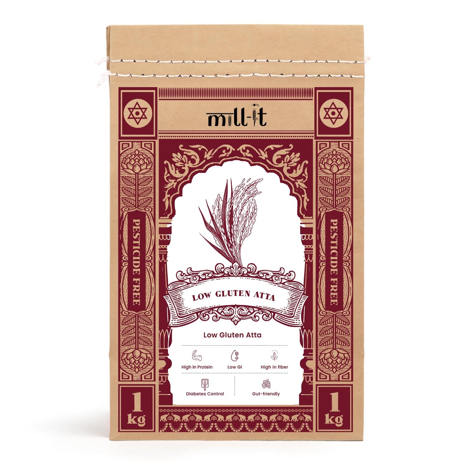 mill-it Milled On Order Low Gluten Atta 1Kg (Pack of 2)|Freshly Milled Within 24 Hours|Eight Whole Nutritious Grain Flour|Stone-Ground|Certified Chemical-Free|No Preservatives|Naturally Low In Gluten