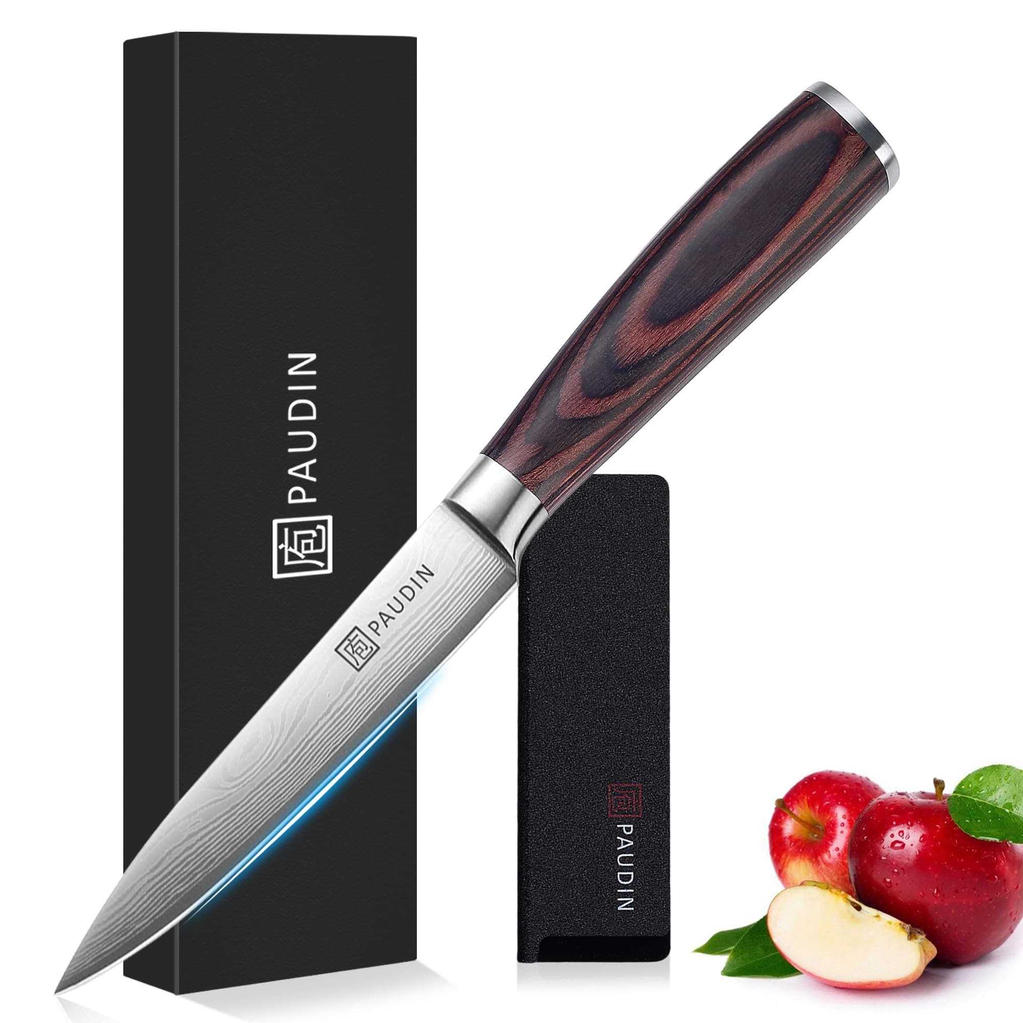 Professional Chef Paring Knife - 13 cm Ultra-sharp High-carbon Stainless Steel Blade, Ergonomic Wooden Handle for Fruits & Vegetables - Ideal for UAE Home Kitchens & Gifting (Elegant Gift Box)