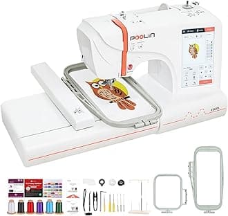 POOLIN EOC05 Embroidery Machine 4 x 9.25 Inch Large Embroidery Area, Computerized 7 Inch Large LCD Touchscreen, Includes Thread, Stabilizer, Bobbins