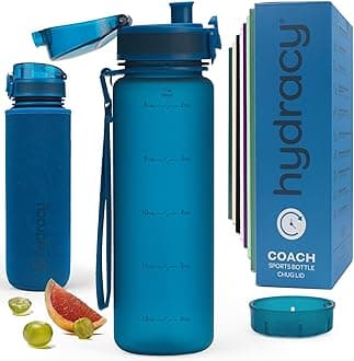– Water Bottle with Time Marker - 500 ml 17 Oz BPA Free Water Bottle - Leak Proof & No Sweat Gym Bottle with Fruit Infuser Strainer for Fitness or Sport & Outdoors - Midnight Blue
