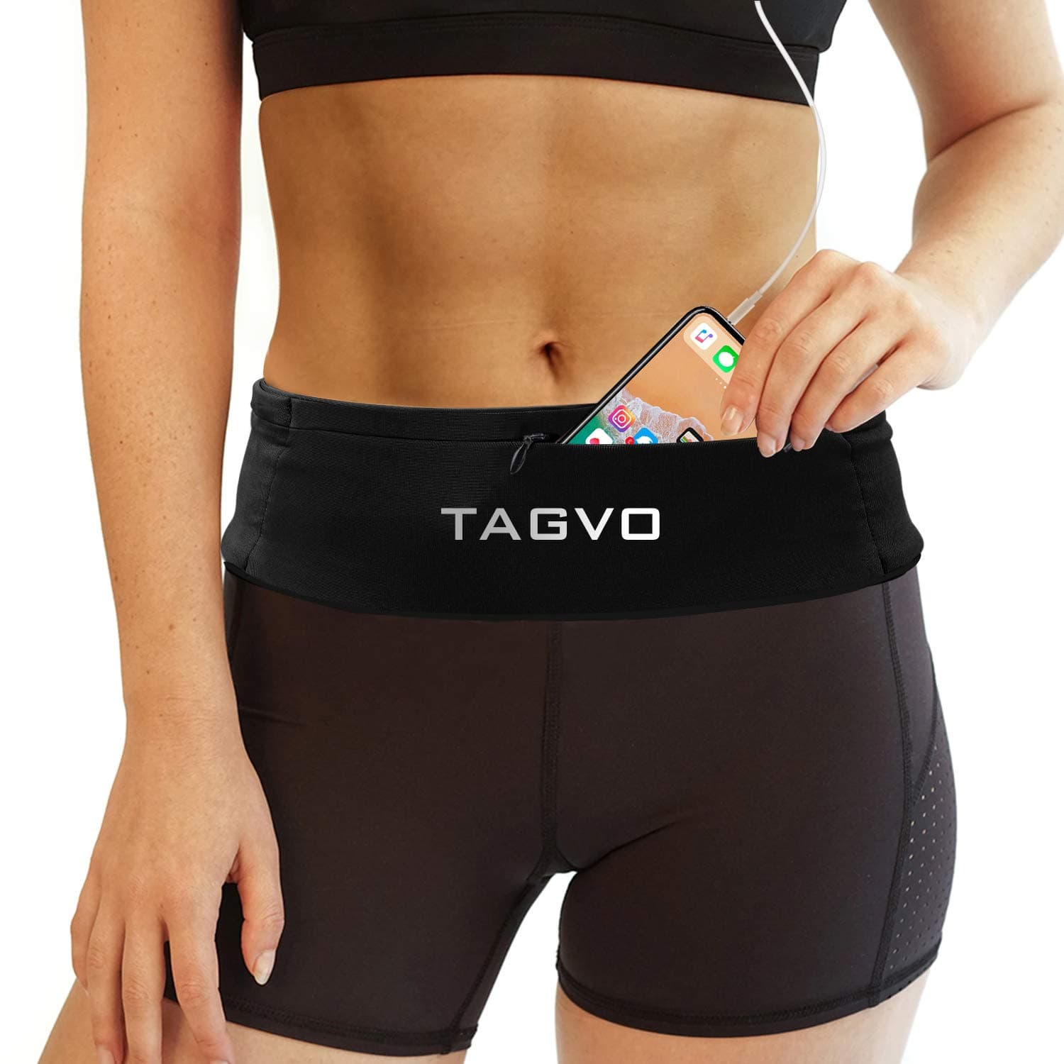 TAGVO Running Waist Belt,Fully Adjustable & Comfortable with Key Clip Waist bag Fits all iPhone's, Samsung, For Men, Women, Runners, Jogging, Gym, Yoga, Workout, Sports