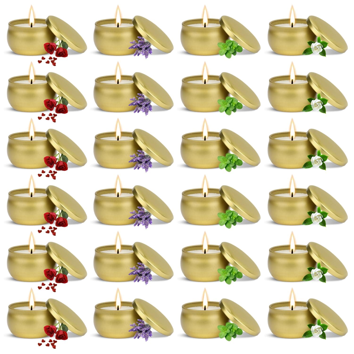 Scentende Candles Gift Set, 24Pack Single Tin 2.5Oz Natrual Soy Wax Scented Candles, 360H Long Lasting Aromatherapy Candle Set for Festive Candles, Party Favors