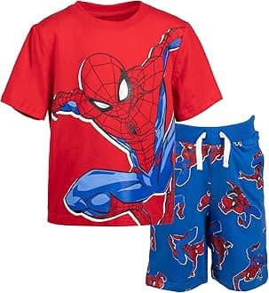 Marvel Avengers Spider-Man Little Boys T-Shirt French Terry Shorts Blue / Red 7-8