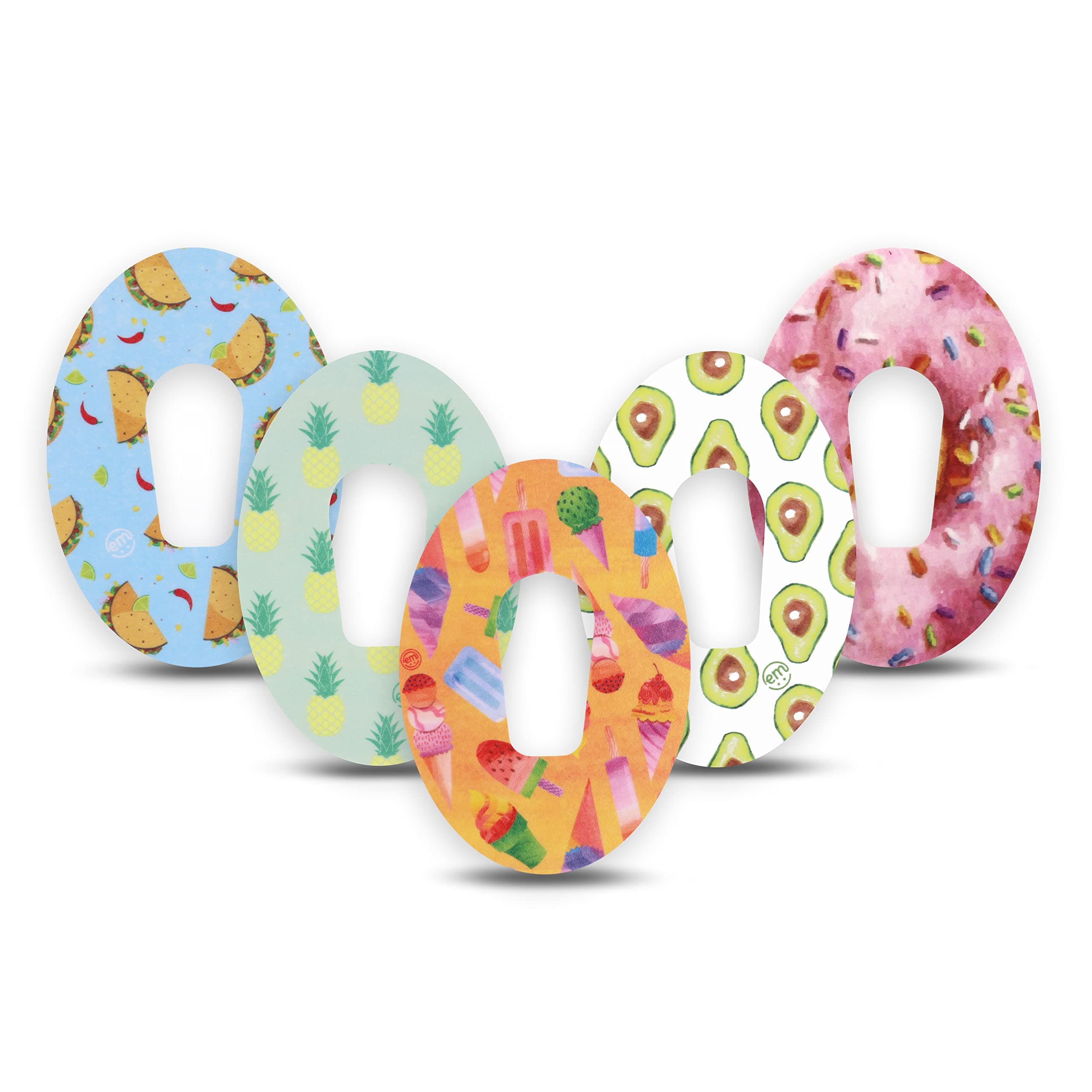 ExpressionMed Dexcom G6 Overpatches Waterproof - Breathable Non-Fraying Material, Easy-Apply Split Backing, Pack of 5 (Yummy Foods)