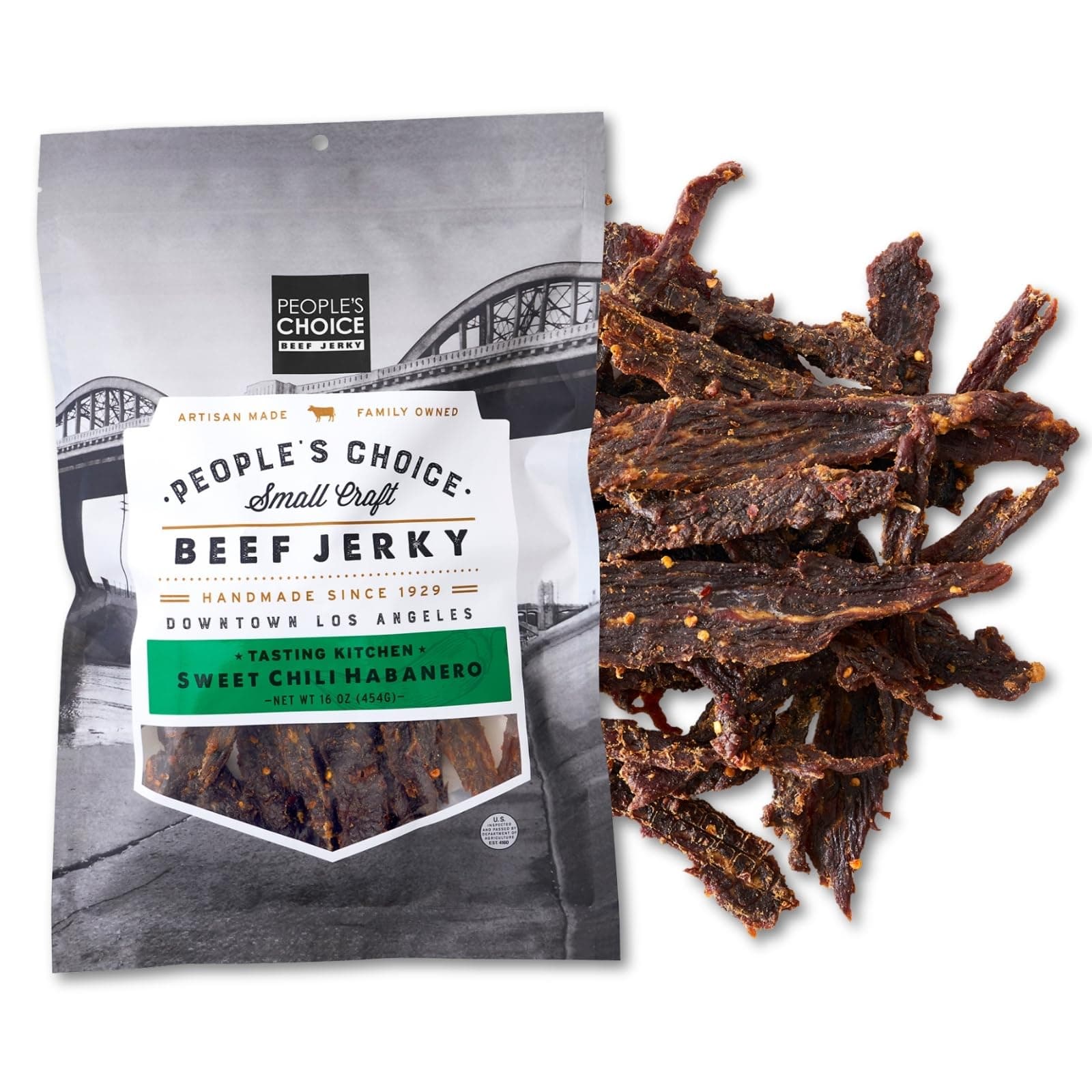 PEOPLE'S CHOICES Beef Jerky - Tasting Kitchen Small Batch - Sweet Chili Habanero - Camping Food, Backpacking Snacks, Road Trip Snacks - High Protein Low Sodium Healthy Snacks - 1 Pound, 16 oz - 1 Bag
