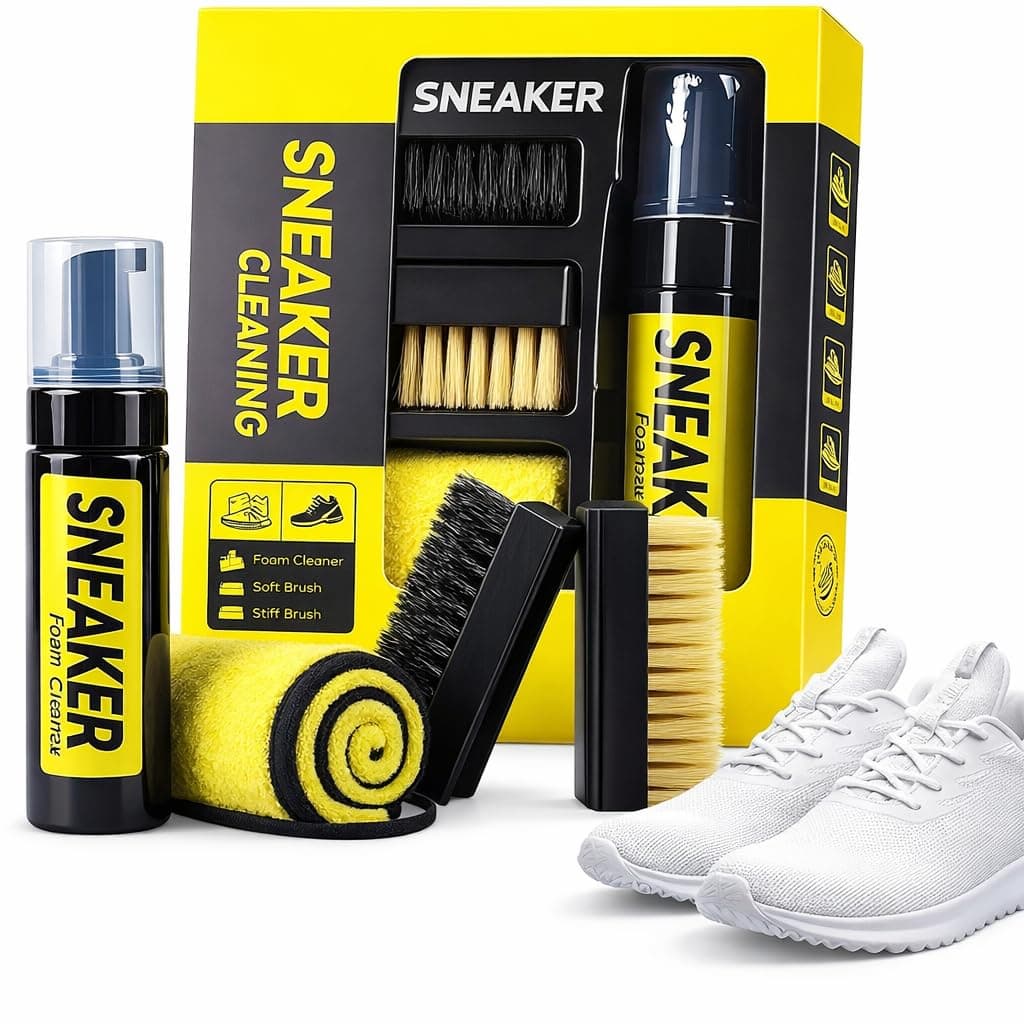 Premium Sneaker Cleaning Kit - Foam Cleaner, Dual Brushes for Deep Cleaning, Microfiber Towel - Ultimate Shoe Care Set for Sneakers, Trainers, and Casual Shoes (Sneaker Cleaning Kit)