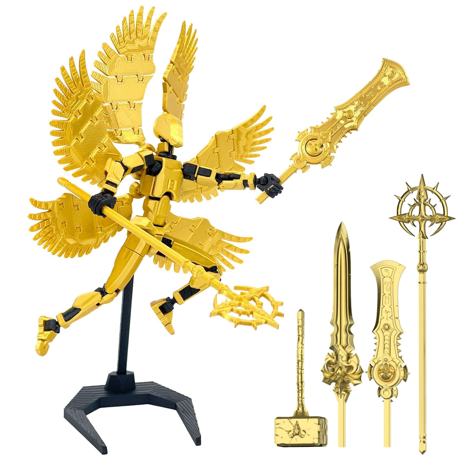 (Assembly Completed) 3D Printed T13 Titan 13 Action Figure 5.54-inch Dummy Lucky 13 Action Figure with 9 Types of Weapons and 5 Types of Hands, (Golden)