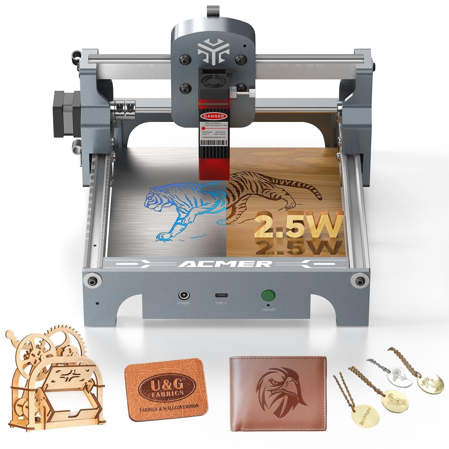 ACMER S1 Laser Engraver for Beginner Mini Laser Engraving Machine for Wood, Leather, Plastic, Laser Class4 (Silver, 2500mW)
