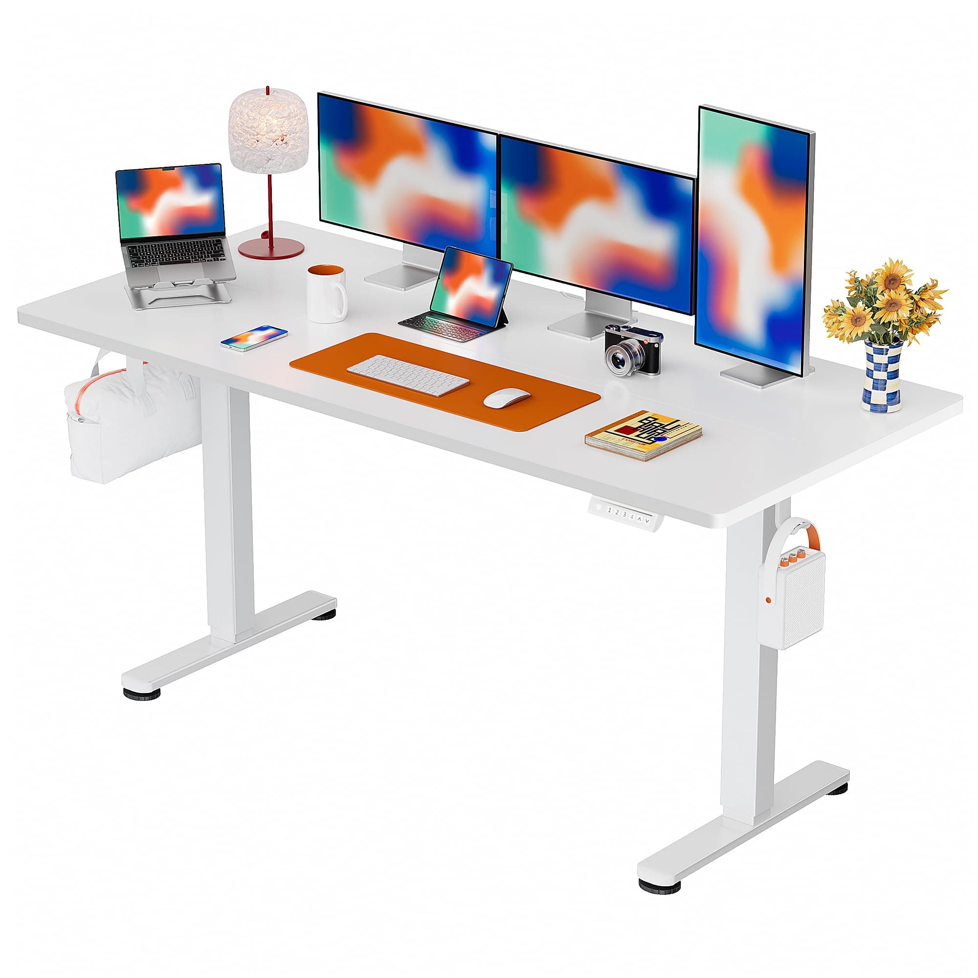 ErGear Height Adjustable Electric Standing Desk, 71 x 30 Inches Sit Stand up Desk, Memory Computer Home Office Desk, White