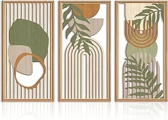 IARTTOP Large Boho Wood Wall Art Framed Mid-century Modern Wooden Wall Decor Set of 3 Green Bohemian Abstract Wall Art Decor For Bedroom Living Room Office-16 x32