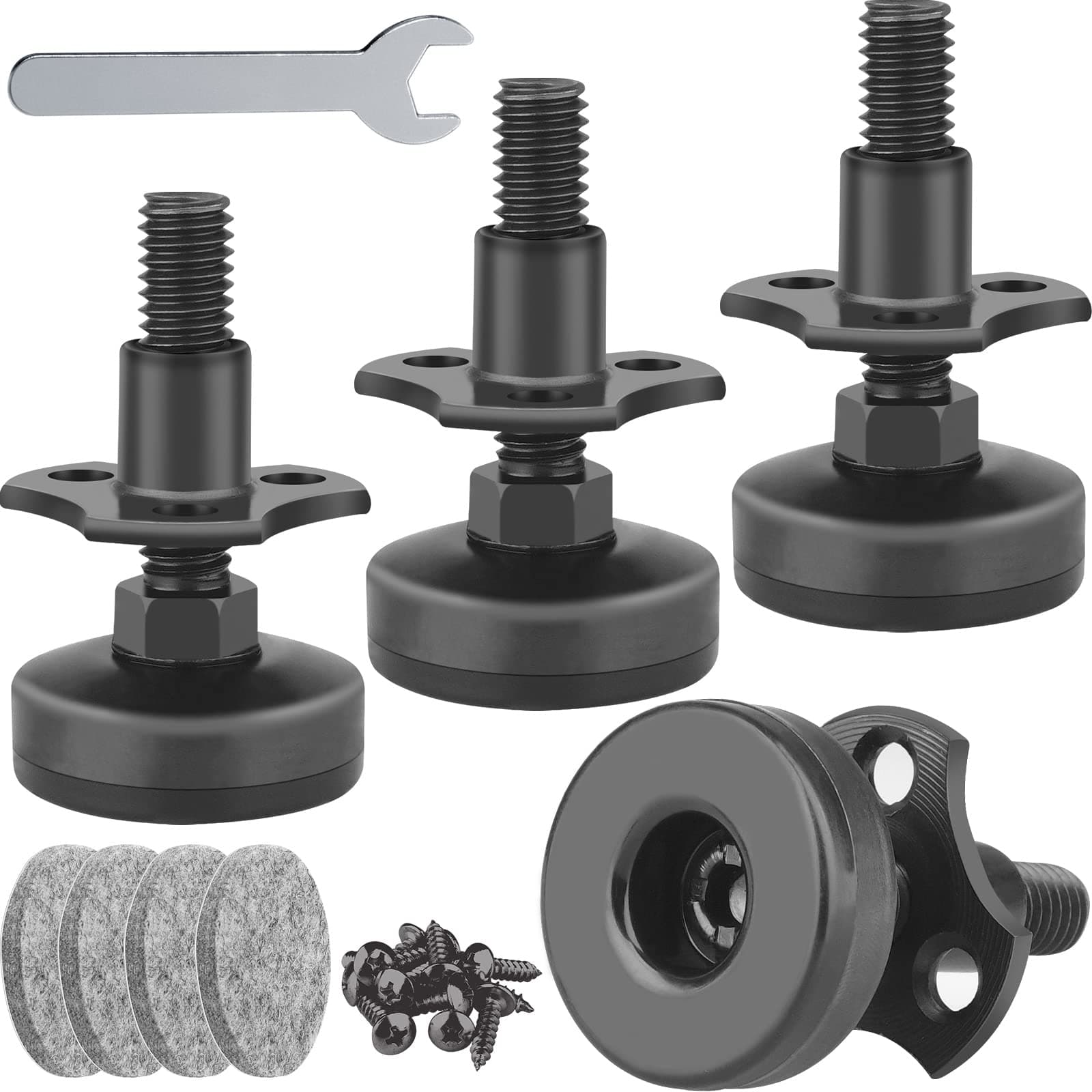 Anwenk Adjustable Leveling Feet Furniture Levelers Table Feet Heavy Duty Leg Levelers for Cabinets Sofa Tables Chairs,Support 1320LBs, T-Nut Kit 3/8”-16 Thread, Large Base- 4 Pack, Black
