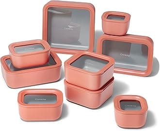 Caraway 22pc Glass Food Storage Set - Storage Containers for Food - Non-Toxic Ceramic-Coated Glass - Air Release Technology - Compact & Stackable Design - Perracotta