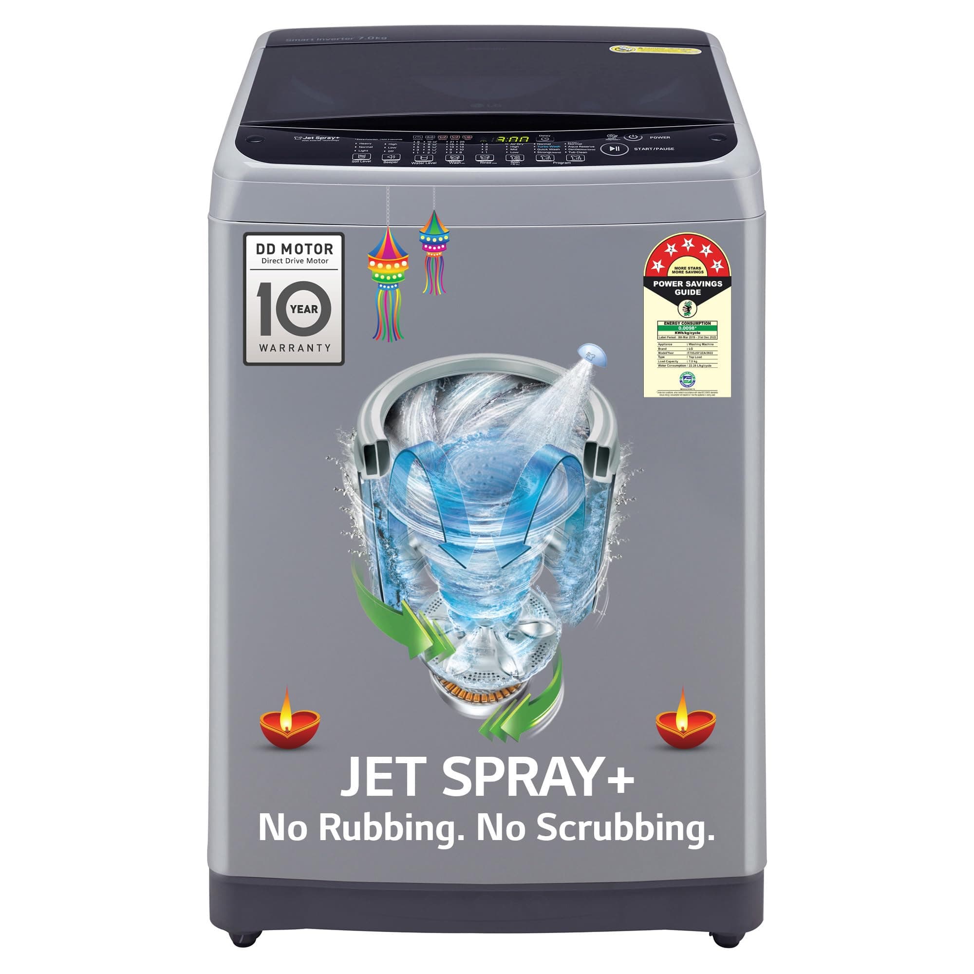 LG 7 Kg 5 Star Smart Inverter Fully-Automatic Top Load Washing Machine Appliance (T70SJSF2ZA, Middle Free Silver, TurboDrum | Jet Spray+)