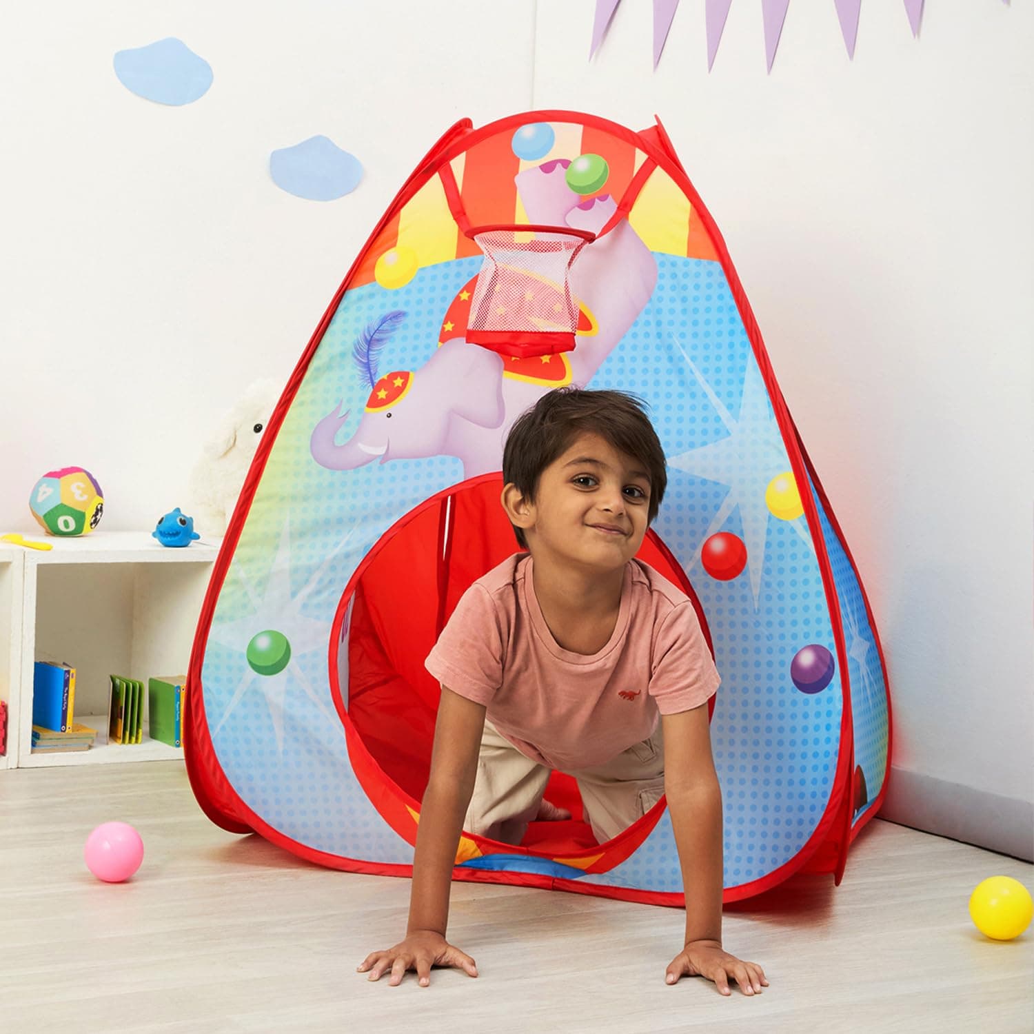 Amazon Brand - Jam & Honey Circus-Themed Pop-Up Play Tent for Kids | with 10 Colorful Balls | Indoor & Outdoor Toddler Activity | Target Game & Ball Toss | Fun Playhouse for Boys & Girls 3+ Years