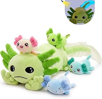 Tezituor Axolotl Plush Toy with 4 Babies, 31.5" Cute Axolotl Stuffed Animals Luminous Salamander Plushies Soft Large Pillow Birthday Gifts for Girlfriends Kids,Green(Glow in The Dark)