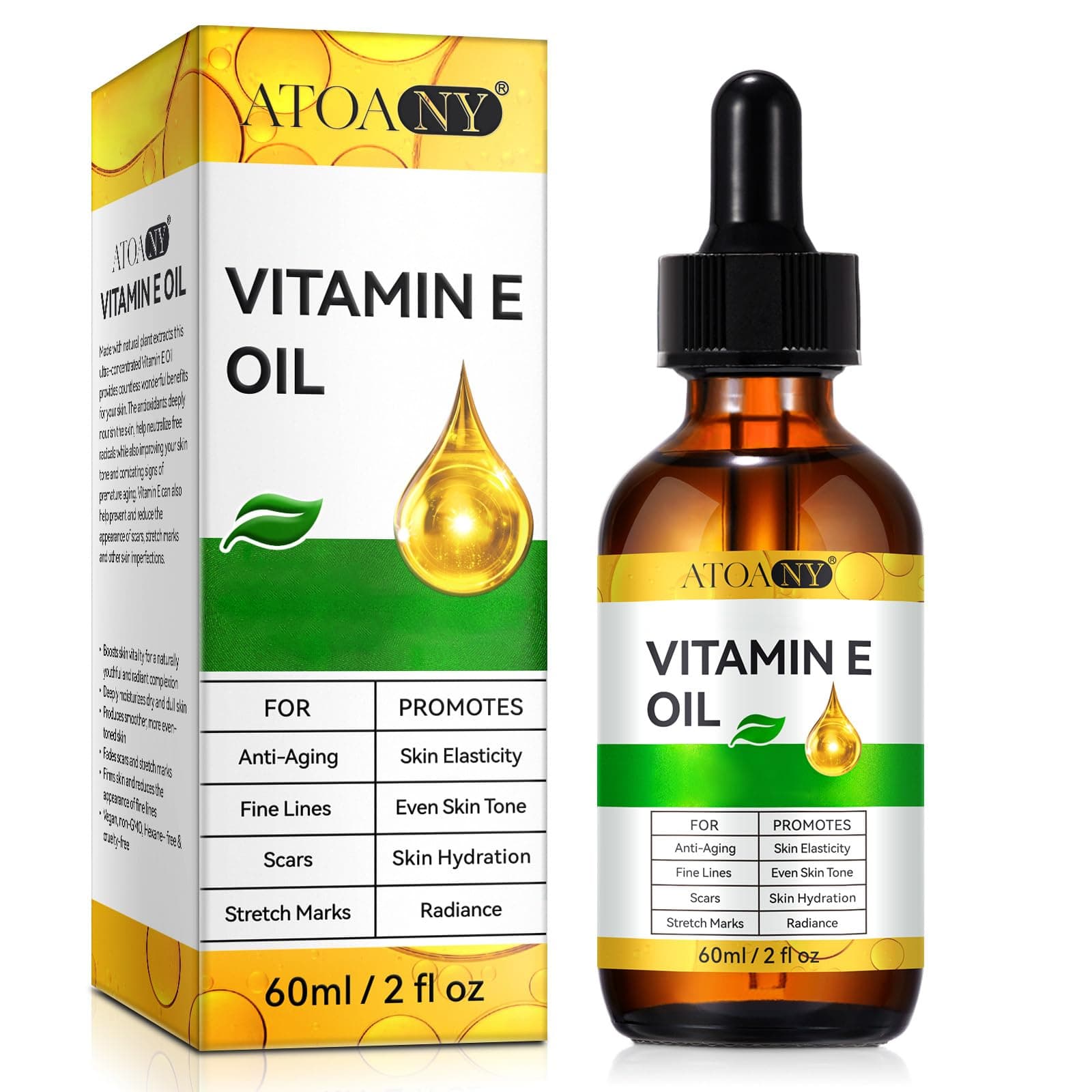 Vitamin E Oil 75,000 IU 60 ml- 100% Organic Pure Vitamin E Oil for Skin, Face, Hair, Body - Natural Antioxidant for Dryness, Wrinkles, Scars & Stretch Marks, Moisturizing and Firming Skin