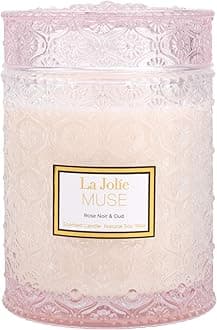 LA JOLIE MUSE Glass Jar Scented Candle, Rose Noir & Oud, Candle Gifts for Women, Large Candles for Home, Wood Wick, 90 Hours Long Burning, 19.4 oz