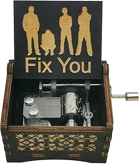 Fix you Vintage Wooden Music Box Hands Crank Laser Design Musical Box for Men Women Birthday Christmas gifts (140-BJ3 Hand Crank)