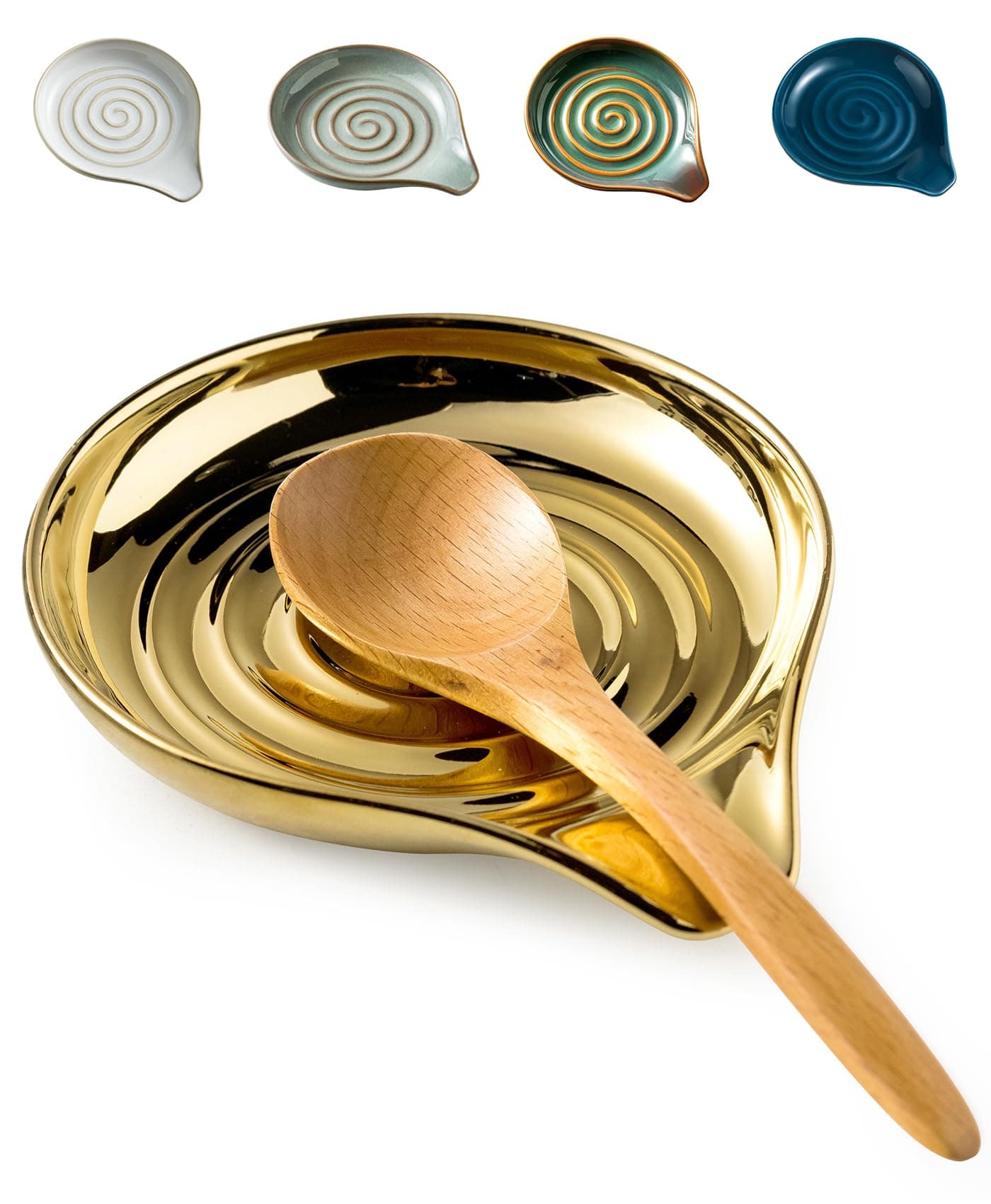 LAUCHUH Spoon Rest for Stove Top, Ceramic Spoon Holder for Kitchen Countertop Large Utensil Rest for Spatula, Spoons or Tong, Ladle, Fork, Christmas, 5 inch, Gold