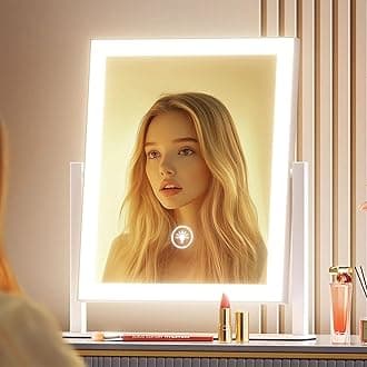 15.2" Lighted Makeup Mirror Hollywood Vanity Mirror with Lights, Three Color Modes,Detachable 10X Magnification Mirror, Smart Touch Control, 360°Rotation White