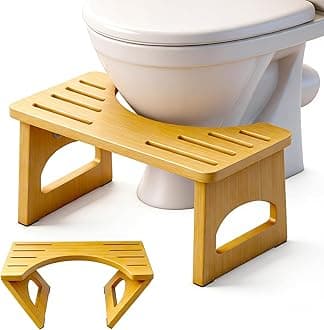 JACNITAD Foldable Toilet Stool, 7 Inch Poop Stool for Bathroom, Bamboo Toilet Stool Squat Adult, Collapsible Squatting Potty Stool with Non-Slip Strip - Improve Squatting Posture and Comfort, Wood