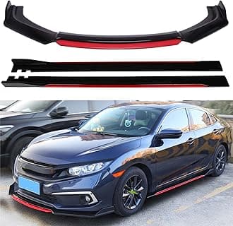 Universal Front Bumper Lip Chin Spoiler Splitter Diffuser Guard Wing Protector Trim Car Body Kit with 2M/78.7inch Side Skirt Extension Compatible with Honda Accord Civic Subaru WRX Mazda Most Vehicles