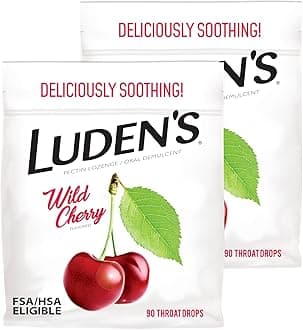 Luden's Sore Throat Relief Lozenges for Minor Everyday Irritation & Dry Mouth, Wild Cherry Flavored Drops, 90 Count, Pack of 2