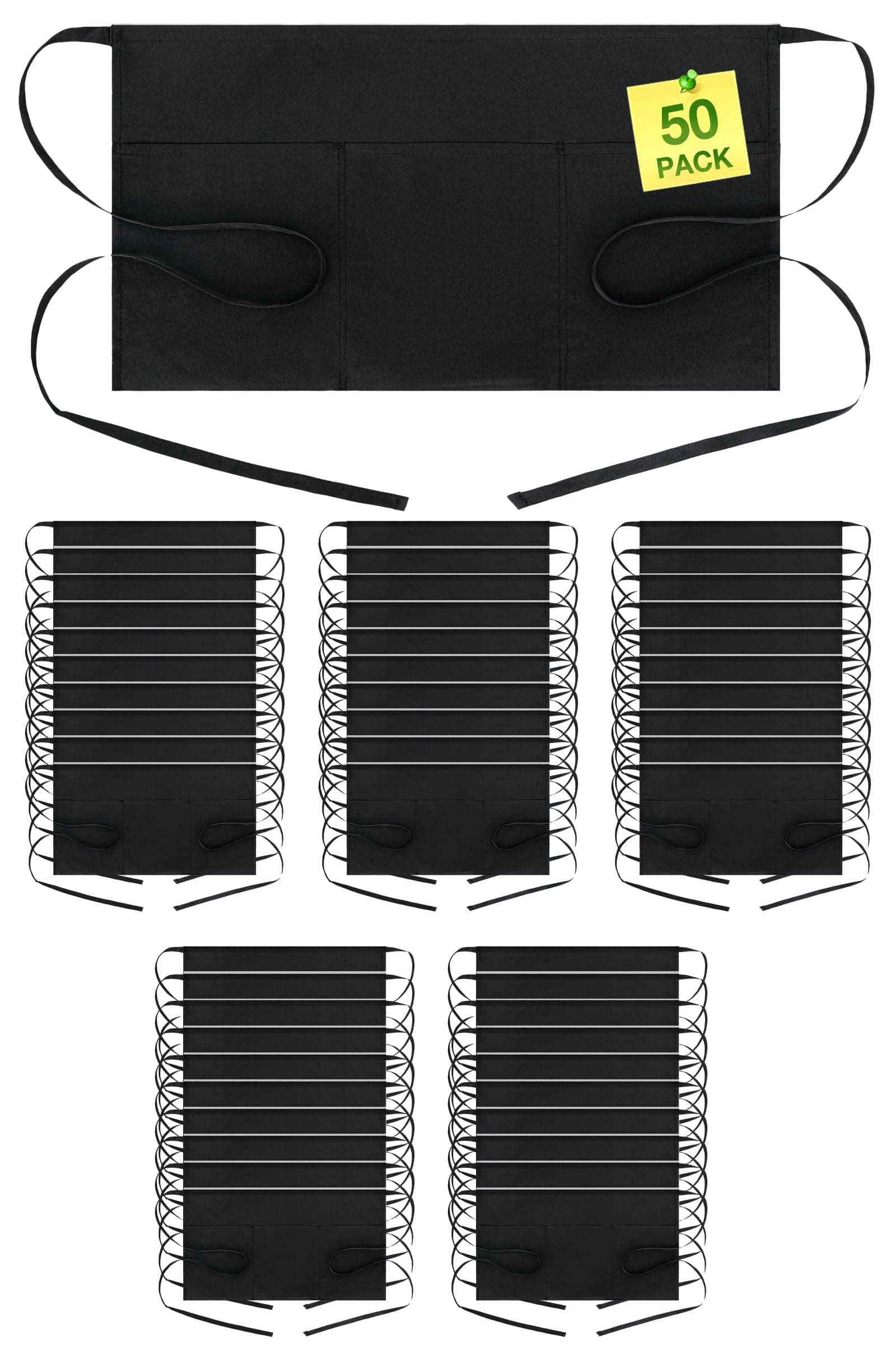BOHARERS Waist Apron with 3 Pockets 8 Pack - Black Waitress Server Short Apron