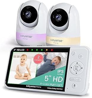 Prisma Baby Monitor with Camera and Audio, 5” HD Video Baby Monitor with 2 Cameras, 6-Color Night Light, Split Screen, Sound Machine with White Noise & Lullabies, Secure No WiFi