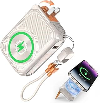 P05 Portable Charger, Magnetic Power Bank, Small Wireless PowerBank 10000mAh, Mini Battery Pack 22.5W Fast Charging with Foldable Wall Plug, Cable USB A and USB C for iPhone/Android/Samsung
