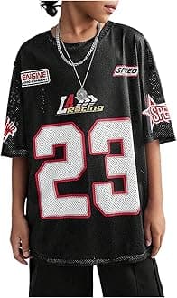 Verdusa Girl's Oversized Jersey Shirts Number Y2k Tops Letter Print Vintage Tees