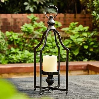 16.5" H Modern Farmhouse Black Metal Lantern Decorative Hanging Candle Lanterns (Small)