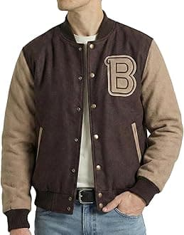 Hotline Miami Varsity Letterman Brown Wool Letter B Patch Flight Bomber Jacket