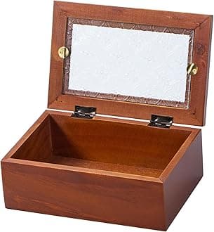 UseekooWooden Storage Box Container with Hinged Glass Lid & Front Clasp, 7.1”x4.7”x2.7” Vintage Wood Keepsake Boxes, Rustic Memory Gift Box for Jewelry, Wedding, Peals(Brown)