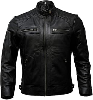 Mens Genuine Leather Biker Jacket Black | Vintage Brown Distressed Lambskin Motorcycle Jackets for Men