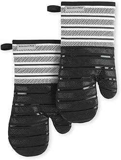 KITCHENAID Albany Oven Mitt 2-Pack Set, Matte Black, 7"x13"