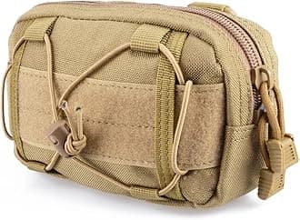 TRIWONDER Molle Pouches, Tactical Compact Water-Resistant EDC Utility Pouch Waist Bags with Bungee Straps, EDC Horizontal MOLLE Pouch for Tool Treat Med (Tan)
