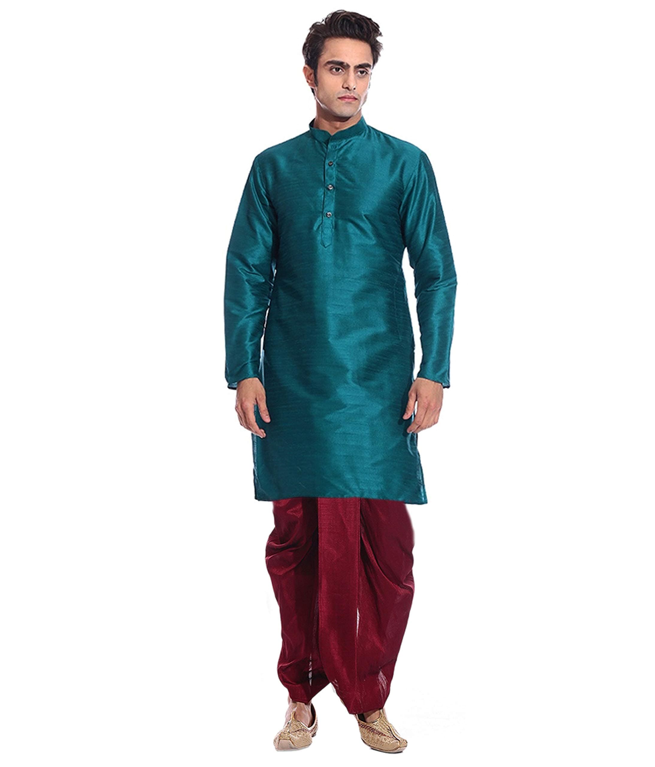 Men Dupion Silk Readymade Dhoti Kurta Set