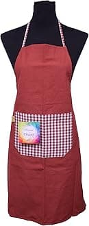 FLORINA Kitchen Chef Apron With Plain to Checks Design Apron for Kitchen Cooking Waterproof Apron For Women Men with Front Centre Pocket Grill, DIshwash (Cotton Blend Material)