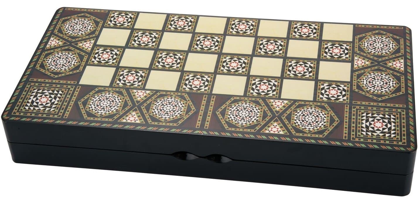 Turkish Style Persian Arabic Backgammon Chaquete (تخته نرد) Chess Checker (3 in 1) Set Wood 19.5"x10"x3" طاولة الزهر
